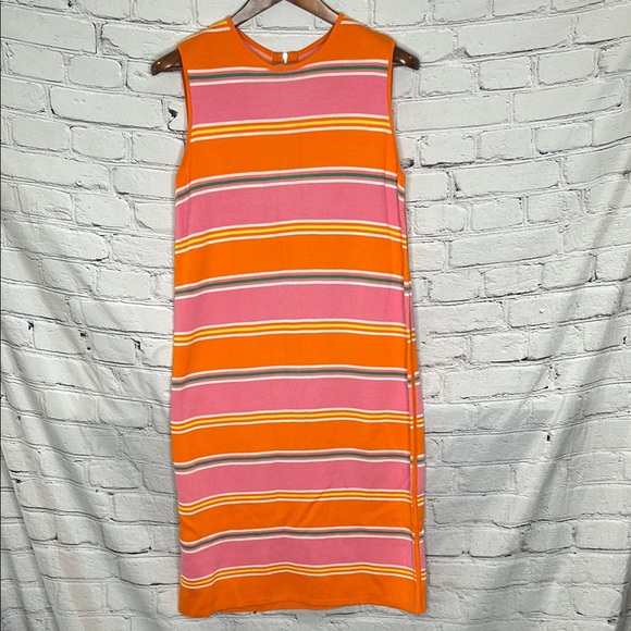 Anne Klein Striped Orange Pink Striped Sleeveless Sweater Dress Size Large - Picture 1 of 14